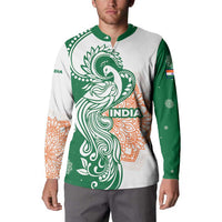 India Christmas Button Sweatshirt with Peacock Mandala Pattern and Tricolor Design - Wonder Print Shop