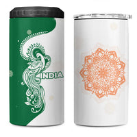 India Christmas 4 in 1 Can Cooler Tumbler with Peacock Mandala Pattern and Tricolor Design - Wonder Print Shop