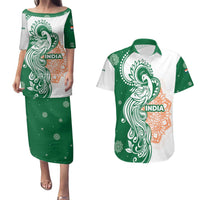 India Christmas Couples Matching Puletasi and Hawaiian Shirt with Peacock Mandala Pattern and Tricolor Design - Wonder Print Shop