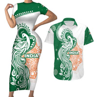 India Christmas Couples Matching Short Sleeve Bodycon Dress and Hawaiian Shirt with Peacock Mandala Pattern and Tricolor Design - Wonder Print Shop
