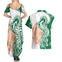 India Christmas Couples Matching Summer Maxi Dress and Hawaiian Shirt with Peacock Mandala Pattern and Tricolor Design - Wonder Print Shop