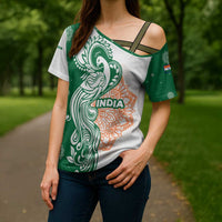India Christmas Cross Shoulder Shirt with Peacock Mandala Pattern and Tricolor Design - Wonder Print Shop
