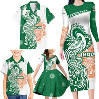 India Christmas Family Matching Long Sleeve Bodycon Dress and Hawaiian Shirt with Peacock Mandala Pattern and Tricolor Design - Wonder Print Shop
