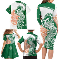 India Christmas Family Matching Long Sleeve Bodycon Dress and Hawaiian Shirt with Peacock Mandala Pattern and Tricolor Design - Wonder Print Shop