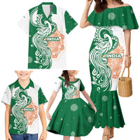 India Christmas Family Matching Mermaid Dress and Hawaiian Shirt with Peacock Mandala Pattern and Tricolor Design - Wonder Print Shop