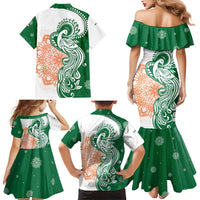 India Christmas Family Matching Mermaid Dress and Hawaiian Shirt with Peacock Mandala Pattern and Tricolor Design - Wonder Print Shop