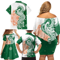 India Christmas Family Matching Off Shoulder Short Dress and Hawaiian Shirt with Peacock Mandala Pattern and Tricolor Design - Wonder Print Shop