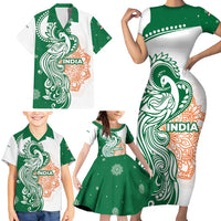 India Christmas Family Matching Short Sleeve Bodycon Dress and Hawaiian Shirt with Peacock Mandala Pattern and Tricolor Design - Wonder Print Shop