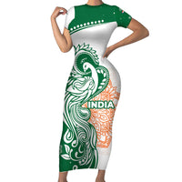 India Christmas Family Matching Short Sleeve Bodycon Dress and Hawaiian Shirt with Peacock Mandala Pattern and Tricolor Design - Wonder Print Shop