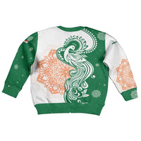 India Christmas Kid Ugly Christmas Sweater with Peacock Mandala Pattern and Tricolor Design - Wonder Print Shop