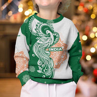 India Christmas Kid Ugly Christmas Sweater with Peacock Mandala Pattern and Tricolor Design - Wonder Print Shop