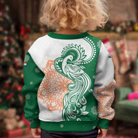 India Christmas Kid Ugly Christmas Sweater with Peacock Mandala Pattern and Tricolor Design - Wonder Print Shop