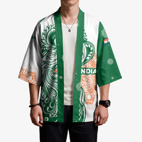 India Christmas Kimono with Peacock Mandala Pattern and Tricolor Design - Wonder Print Shop
