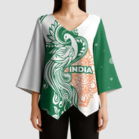 India Christmas Kimono Sleeve Blouse with Peacock Mandala Pattern and Tricolor Design - Wonder Print Shop