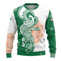 India Christmas Ugly Christmas Sweater with Peacock Mandala Pattern and Tricolor Design - Wonder Print Shop