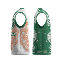 India Christmas Knitted V-Neck Vest with Peacock Mandala Pattern and Tricolor Design - Wonder Print Shop