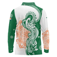 India Christmas Long Sleeve Polo Shirt with Peacock Mandala Pattern and Tricolor Design - Wonder Print Shop