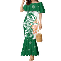India Christmas Mermaid Dress with Peacock Mandala Pattern and Tricolor Design - Wonder Print Shop