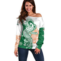 India Christmas Off Shoulder Sweater with Peacock Mandala Pattern and Tricolor Design - Wonder Print Shop