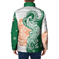 India Christmas Padded Jacket with Peacock Mandala Pattern and Tricolor Design - Wonder Print Shop