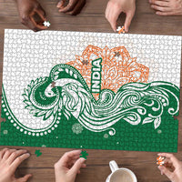 India Christmas Puzzle with Peacock Mandala Pattern and Tricolor Design - Wonder Print Shop