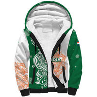 India Christmas Sherpa Hoodie with Peacock Mandala Pattern and Tricolor Design - Wonder Print Shop