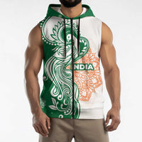 India Christmas Sleeveless Zip Hoodie with Peacock Mandala Pattern and Tricolor Design - Wonder Print Shop