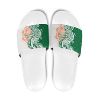 India Christmas Slide Sandals with Peacock Mandala Pattern and Tricolor Design - Wonder Print Shop
