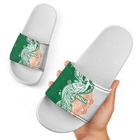 India Christmas Slide Sandals with Peacock Mandala Pattern and Tricolor Design - Wonder Print Shop