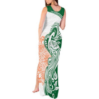 India Christmas Tank Maxi Dress with Peacock Mandala Pattern and Tricolor Design - Wonder Print Shop