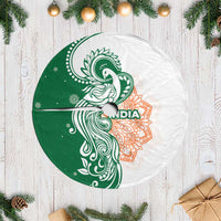 India Christmas Tree Skirt with Peacock Mandala Pattern and Tricolor Design - Wonder Print Shop