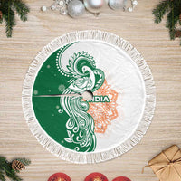 India Christmas Tree Skirt with Peacock Mandala Pattern and Tricolor Design - Wonder Print Shop
