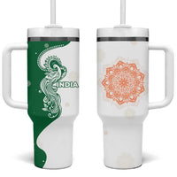 India Christmas Tumbler With Handle with Peacock Mandala Pattern and Tricolor Design - Wonder Print Shop