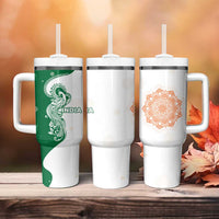 India Christmas Tumbler With Handle with Peacock Mandala Pattern and Tricolor Design - Wonder Print Shop