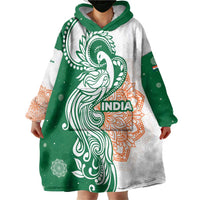India Christmas Wearable Blanket Hoodie with Peacock Mandala Pattern and Tricolor Design - Wonder Print Shop