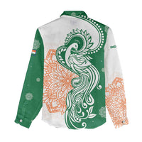 India Christmas Women Casual Shirt with Peacock Mandala Pattern and Tricolor Design - Wonder Print Shop
