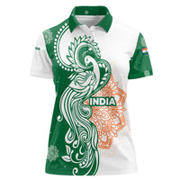 India Christmas Women Polo Shirt with Peacock Mandala Pattern and Tricolor Design - Wonder Print Shop