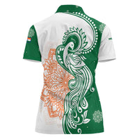 India Christmas Women Polo Shirt with Peacock Mandala Pattern and Tricolor Design - Wonder Print Shop