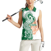 India Christmas Women Sleeveless Polo Shirt with Peacock Mandala Pattern and Tricolor Design - Wonder Print Shop