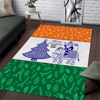 India Christmas Area Rug with Elephant Santa Tree Design and Tricolor Holiday Pattern - Wonder Print Shop