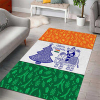 India Christmas Area Rug with Elephant Santa Tree Design and Tricolor Holiday Pattern - Wonder Print Shop