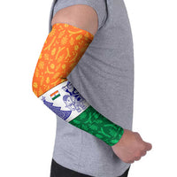 India Christmas Arm Sleeves with Elephant Santa Tree Design and Tricolor Holiday Pattern - Wonder Print Shop