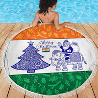 India Christmas Beach Blanket with Elephant Santa Tree Design and Tricolor Holiday Pattern - Wonder Print Shop