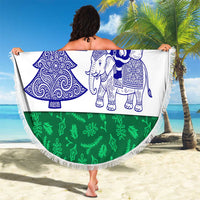 India Christmas Beach Blanket with Elephant Santa Tree Design and Tricolor Holiday Pattern - Wonder Print Shop