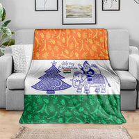 India Christmas Blanket with Elephant Santa Tree Design and Tricolor Holiday Pattern - Wonder Print Shop