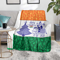 India Christmas Blanket with Elephant Santa Tree Design and Tricolor Holiday Pattern - Wonder Print Shop