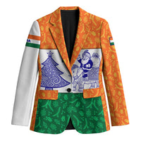 India Christmas Blazer with Elephant Santa Tree Design and Tricolor Holiday Pattern - Wonder Print Shop