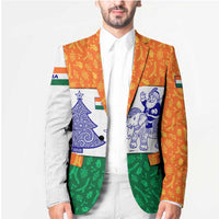 India Christmas Blazer with Elephant Santa Tree Design and Tricolor Holiday Pattern - Wonder Print Shop
