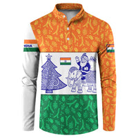 India Christmas Button Sweatshirt with Elephant Santa Tree Design and Tricolor Holiday Pattern - Wonder Print Shop