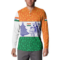 India Christmas Button Sweatshirt with Elephant Santa Tree Design and Tricolor Holiday Pattern - Wonder Print Shop